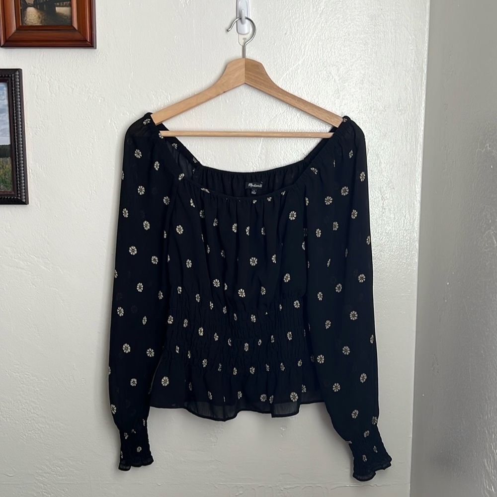 Madewell Georgette Crop Square Neck Floral Blouse